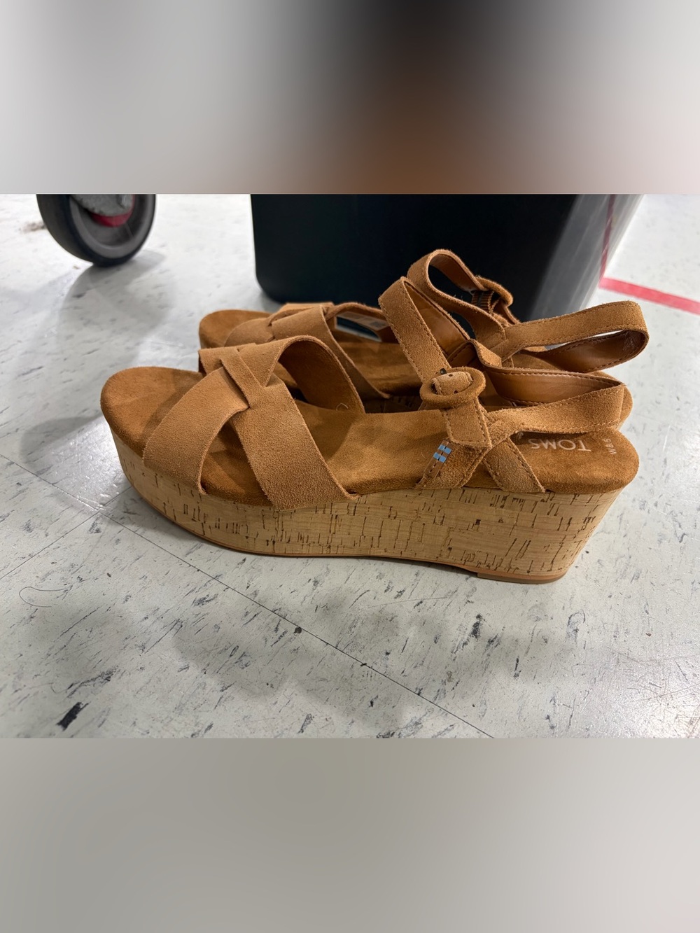 Toms Tan Suede Platform Sandals with Cork-Look Sole